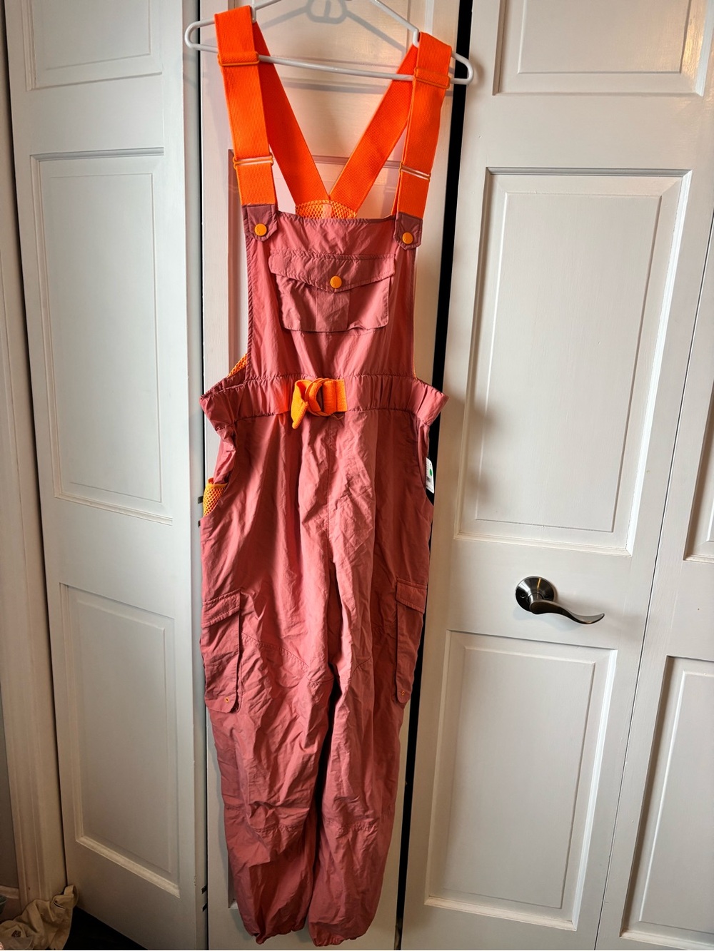 Free People Coral Jumpsuit with Bright Orange Straps